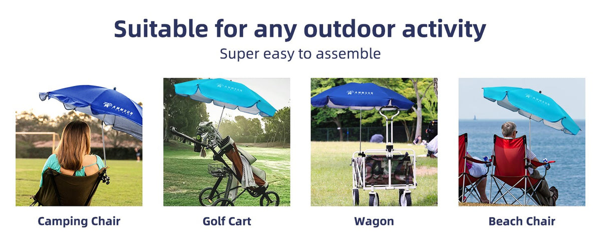 XL Chair Umbrella With Universal Clamp – 52 Inch Shade, 360° Swivel For Strollers, Chairs, And Wheelchairs