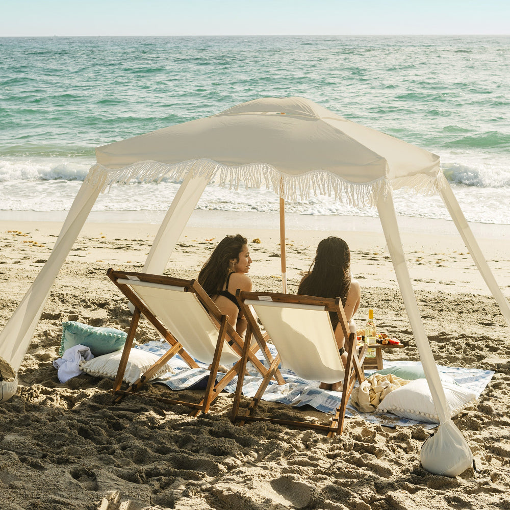 AMMSUN 6'×6' Bobo Beach Cabana with Fringe,Beige