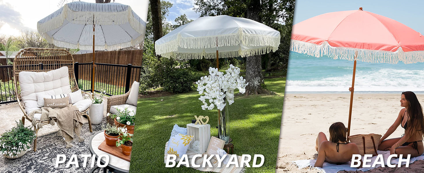cream fringe patio umbrella AMMSUN 7ft Patio Fringe Umbrella,Elegant Cream