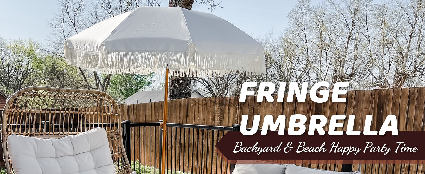 cream fringe patio umbrella AMMSUN 7ft Patio Fringe Umbrella,Elegant Cream