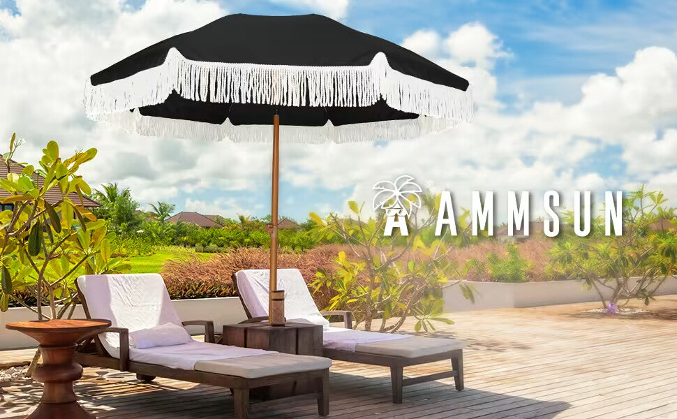 fingerhut patio umbrellas AMMSUN 7ft Patio Fringe Umbrella,Noble Black