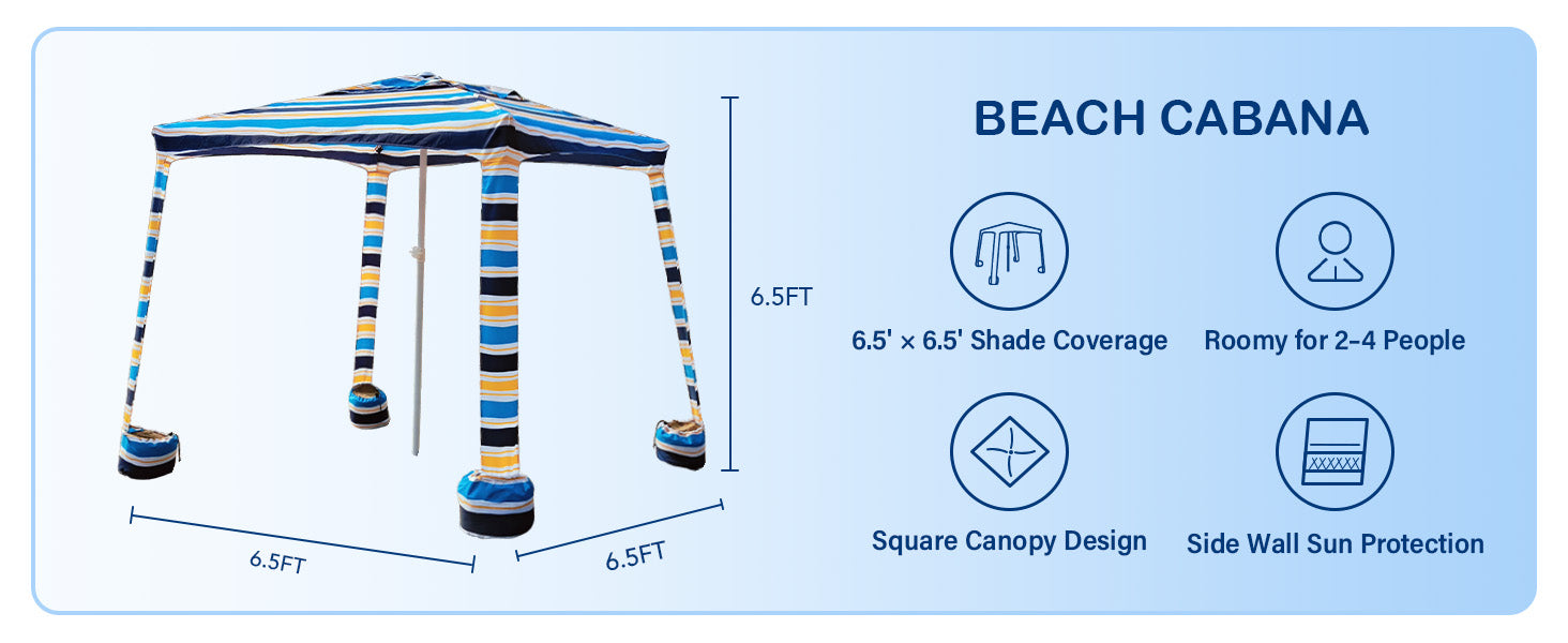 AMMSUN beach canopy with sand bags cabana canopy for sand with side wall is in 6.5ft tall
