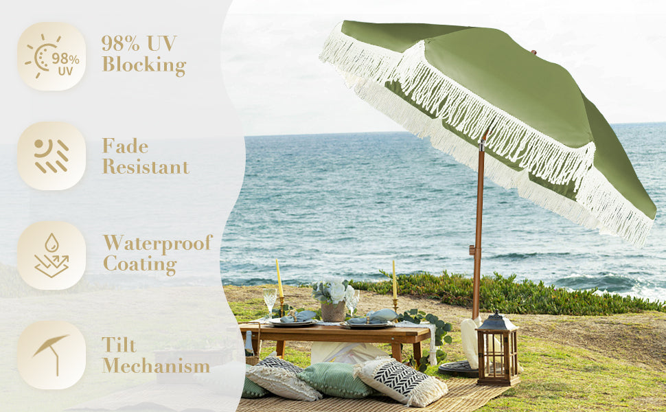 better homes & gardens ventura 7.5 fringe patio umbrella AMMSUN 7ft Patio Fringe Umbrella,Sage Green