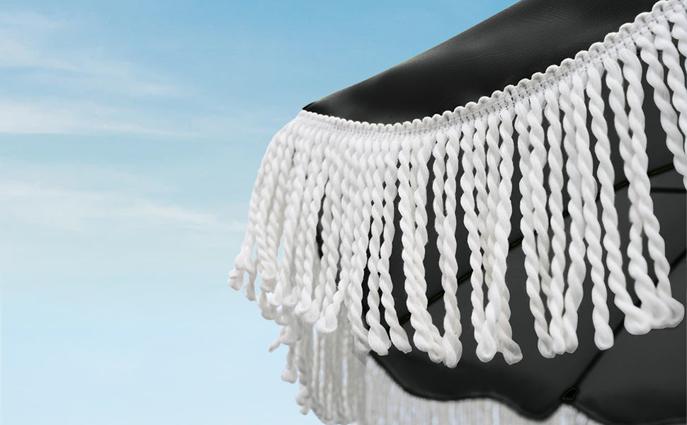 black patio umbrellas with white fringe AMMSUN 7ft Patio Fringe Umbrella,Noble Black