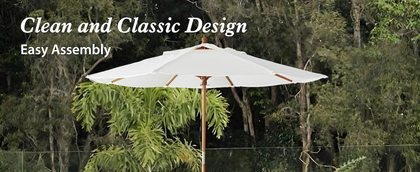 AMMSUN 8.5FT natural white pulley lift umbrella outdoor patio for market, beach, backyard