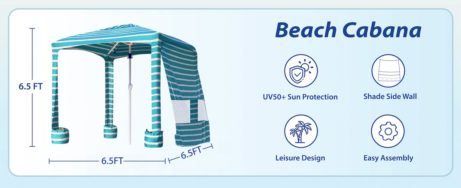 AMMSUN 6.5'x6.5' royal turquoise portable beach tent cabana in 6.5ft tall with large shade area