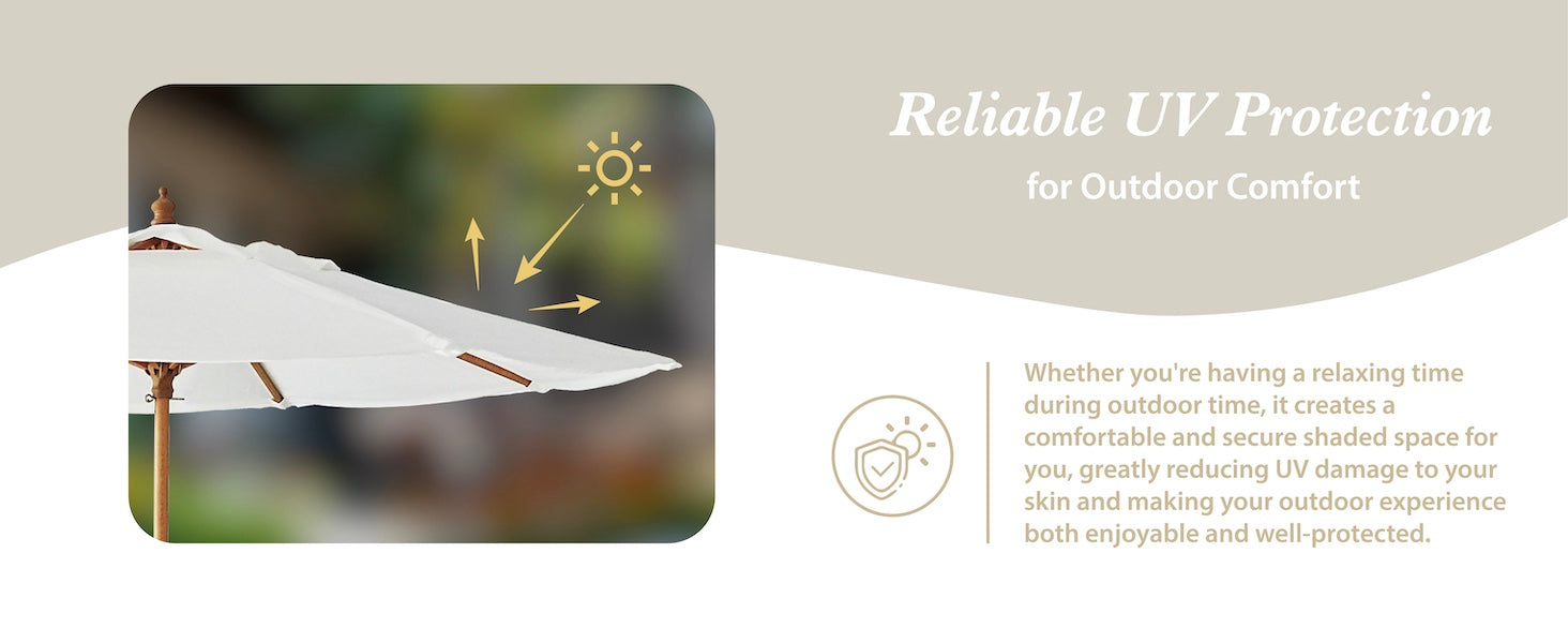 AMMSUN 8.5ft outdoor umbrellas for patio with pulley lift is made of UV protection fabric for beach, backyard, garden