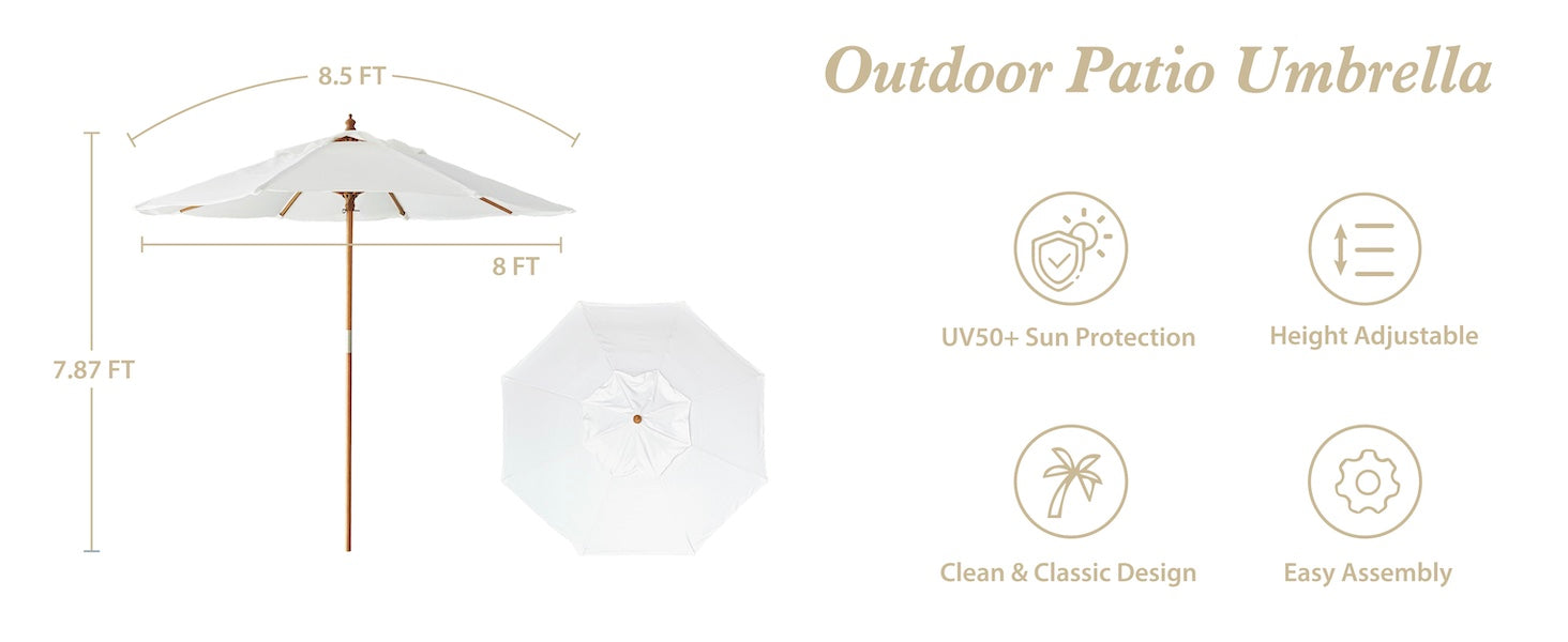 AMMSUN 8.5ft pulley lift outdoor umbrellas for patio UV 50+ for market, yard is easy assembly