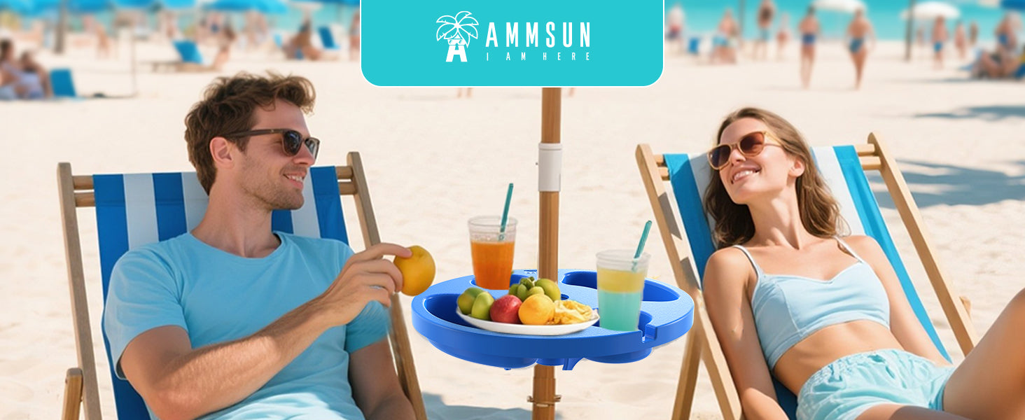 Two people sitting under an umbrella with AMMSUN 13