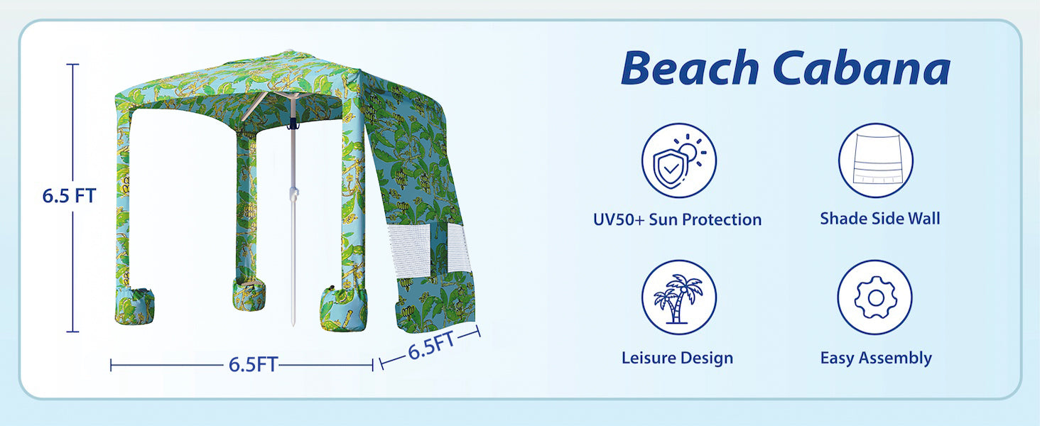 AMMSUN 6.5'×6.5' dazzling banana beach tents sun shelter cabana in 6.5ft high with privacy sunwall