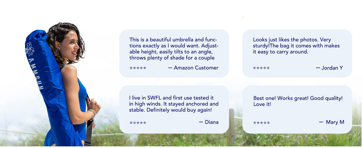 Customers' genuine feedback for AMMSUN 6ft heavy duty umbrellas for rain with sand anchor