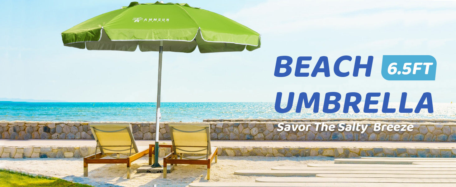 AMMSUN 6.5ft green small outdoor umbrella for beach providing shade for two chairs