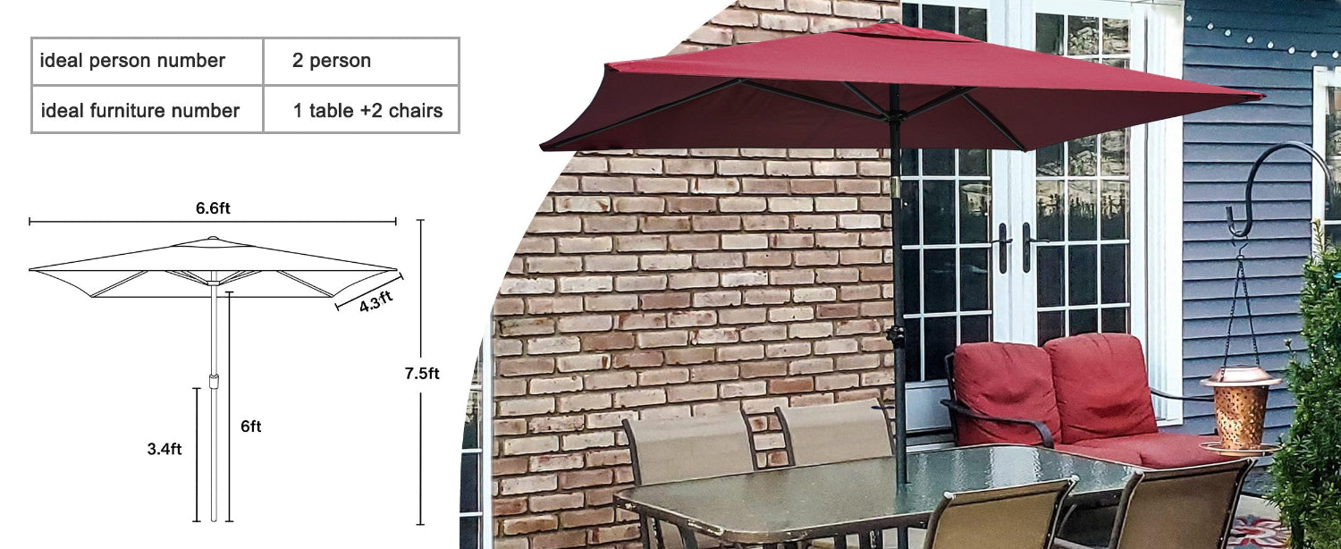 6 ft patio rectangle umbrella with base AMMSUN 6.6 x 4.3ft Rectangular Patio table Umbrella,Maroon