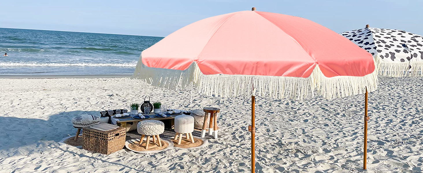 ammsun patio umbrella AMMSUN 7ft Patio Fringe Umbrella,Pink