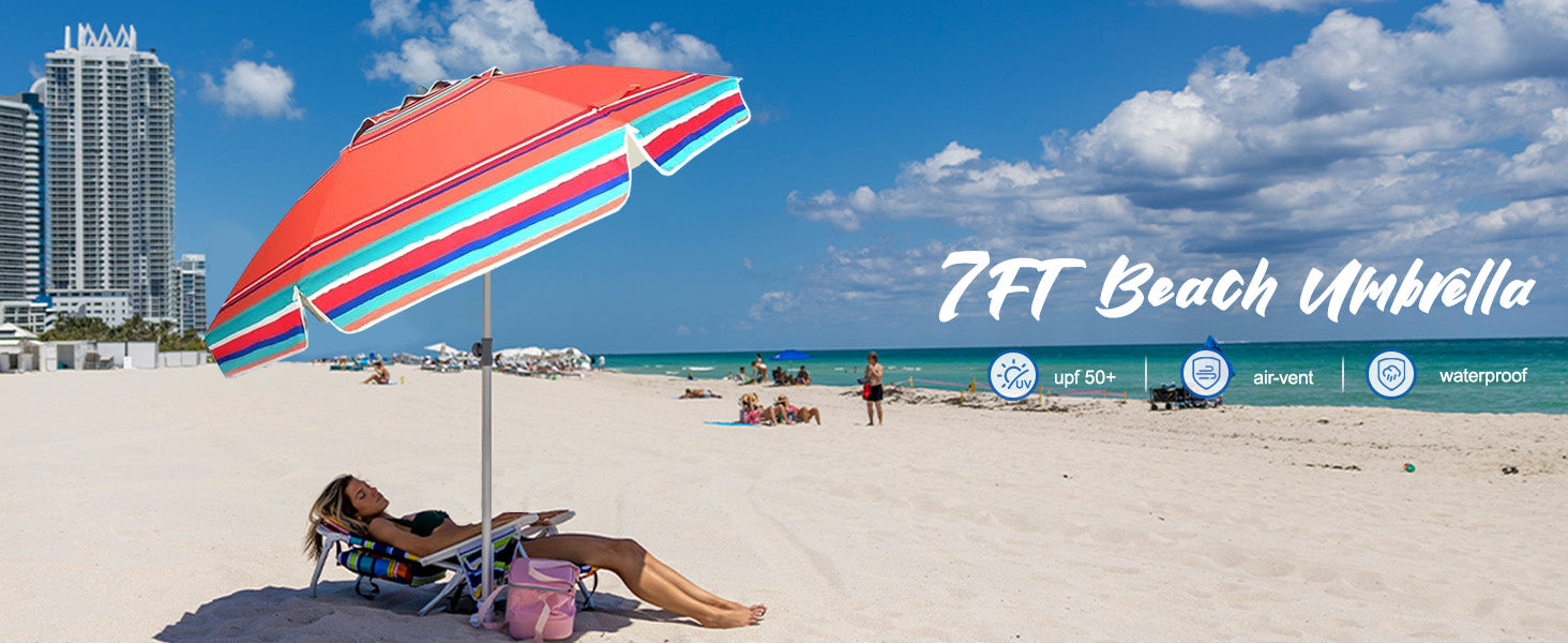Having a nice holiday with AMMSUN 7ft red solstice sunbrella patio umbrellas portable for beach with sand anchor