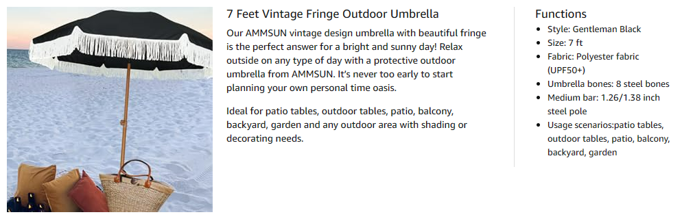 is 7 ft patio umbrella too small AMMSUN 7ft Patio Fringe Umbrella,Noble Black