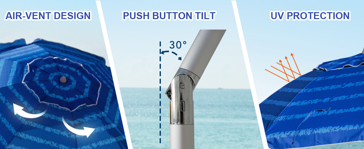 AMMSUN 6.5ft sports umbrella with stand for beach uv 50+, with tilt and air-vent for stability