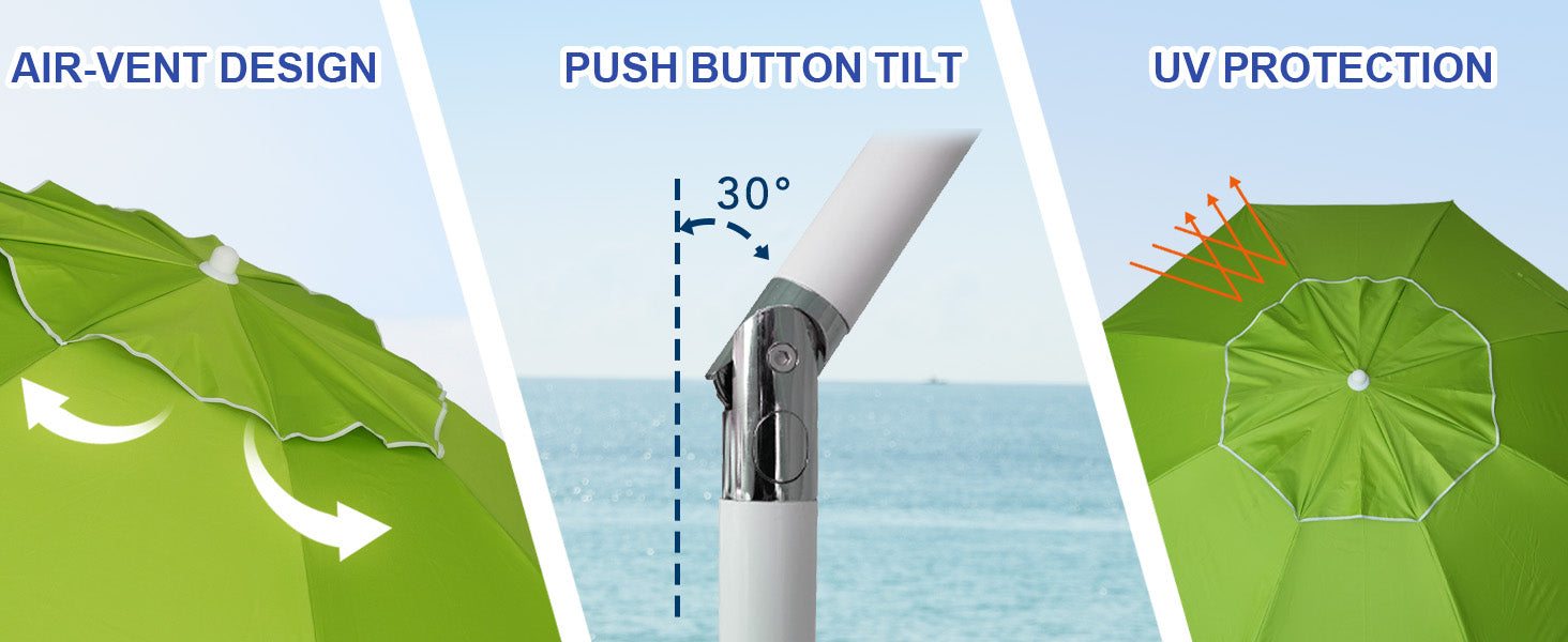 AMMSUN 6.5ft green uv protection heavy duty patio umbrella for beach with tilt and air-vent