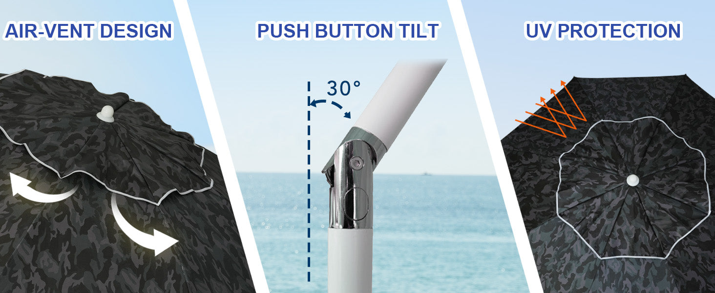 AMMSUN 6.5ft camouflage uv umbrellas for sun protection with one-way tilt and air-vent