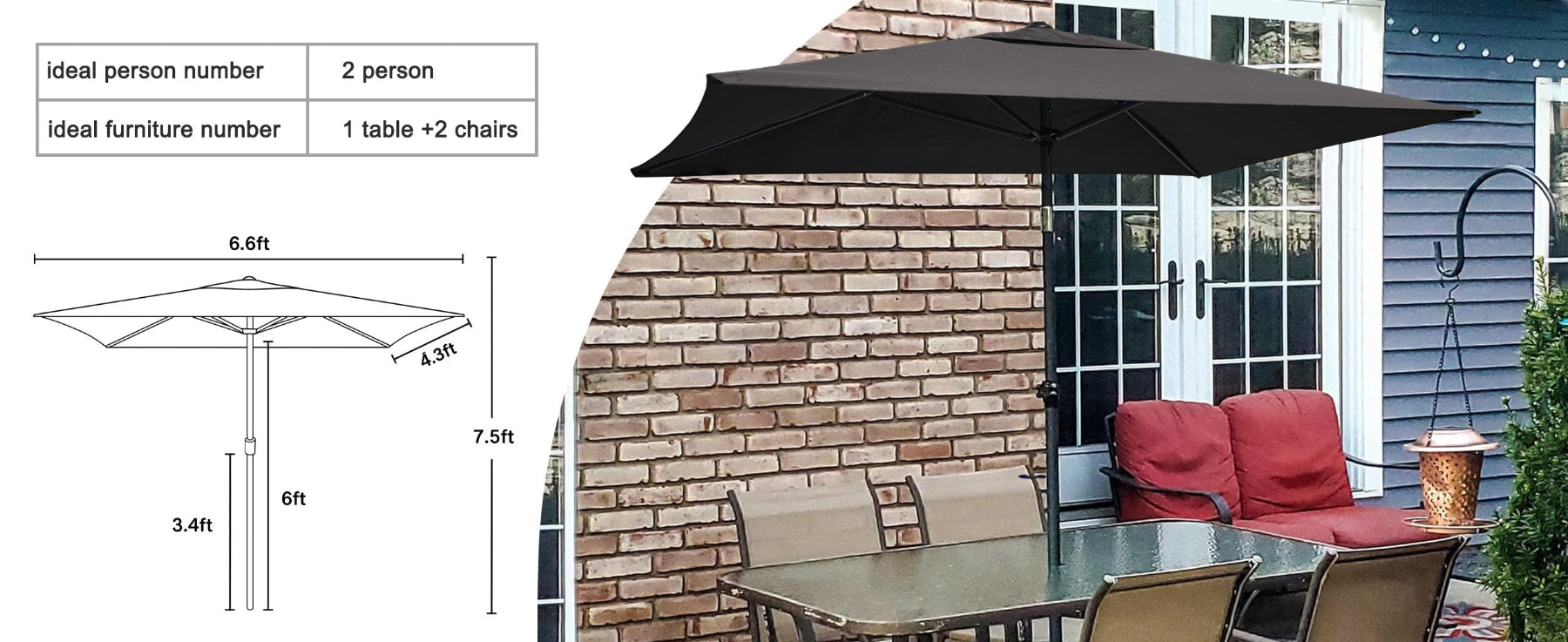 joss and main rectangle patio umbrella AMMSUN 6.6 x 4.3ft Rectangular Patio Umbrella for table,Black