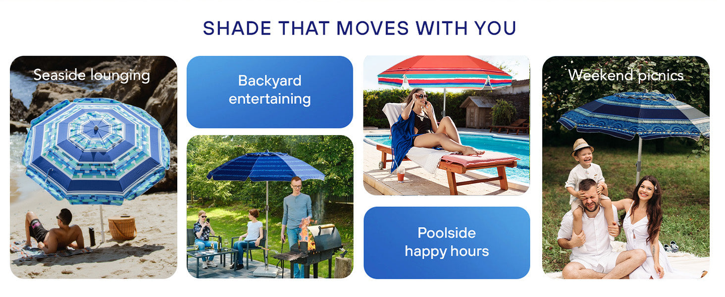AMMSUN 7ft best beach umbrella for beach, backyard, poolside, and weekend plans.