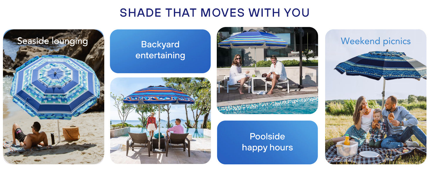 AMMSUN 7ft best beach umbrella for beach, backyard, poolside, and weekend plans.