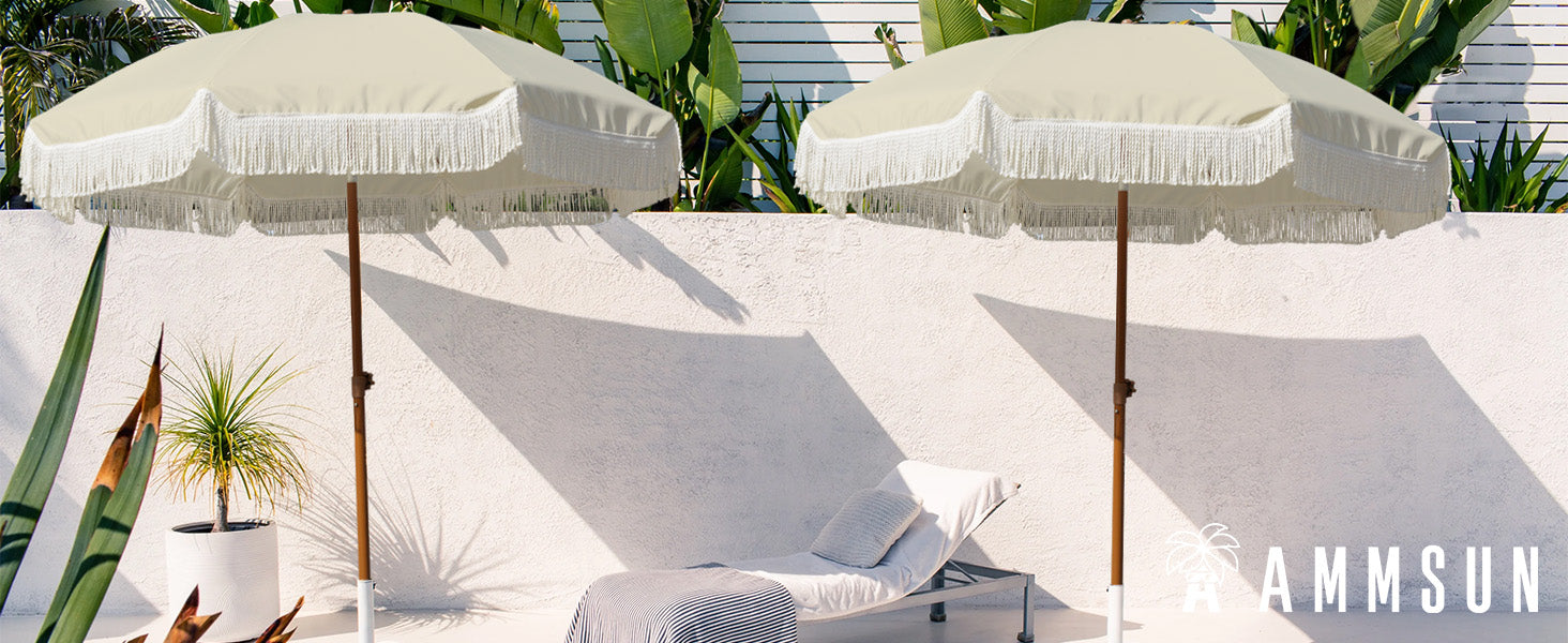 ammsun patio umbrella AMMSUN 7ft Patio Fringe Umbrella,Light Beige