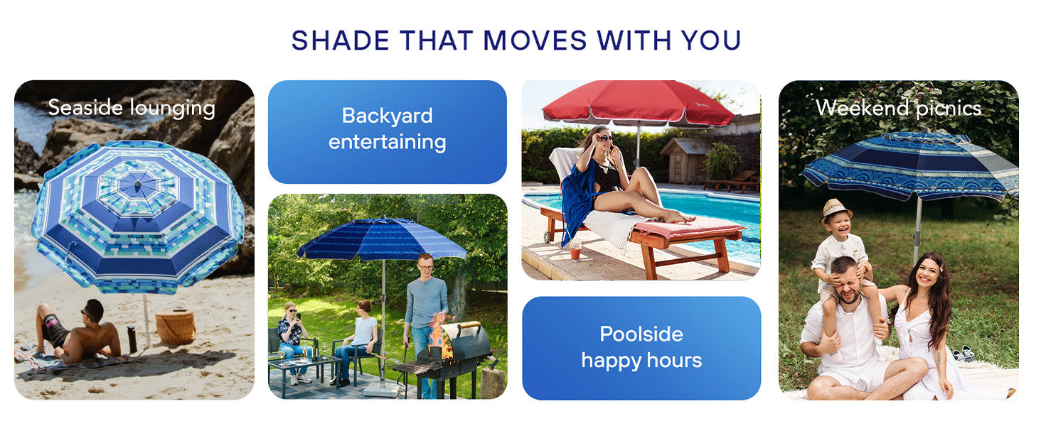 AMMSUN 7ft best beach umbrella for beach, backyard, poolside, and weekend plans.