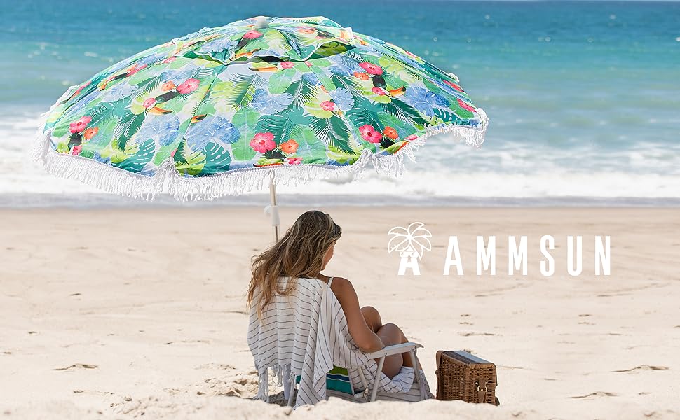 ammsun 6.5 ft outdoor patio beach umbrella sun AMMSUN 6.5ft fringe Beach Umbrella,tropical