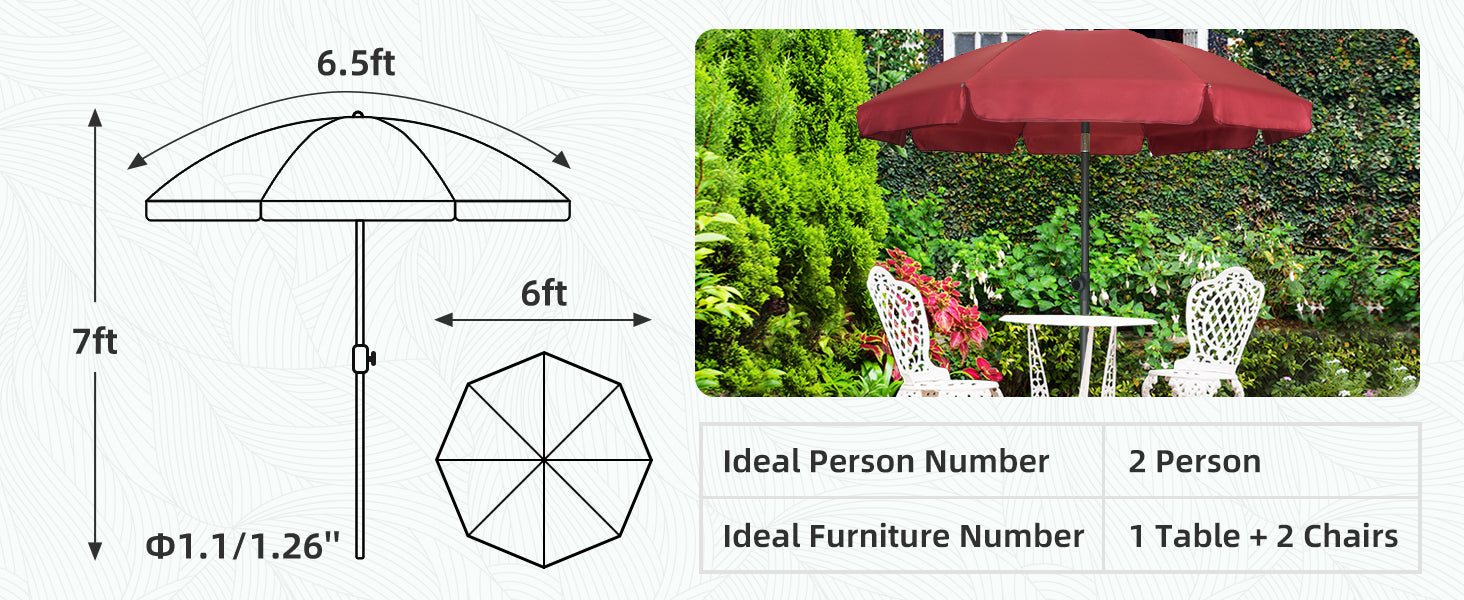 average size patio umbrella AMMSUN 6.5ft Patio Table Umbrella,Maroon