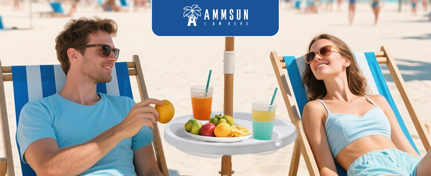 Two people sitting under an umbrella with AMMSUN 13