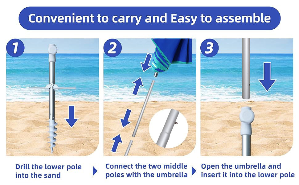 1.75 2 patio umbrella pole extensions AMMSUN Replacement Lower Extension Pole for Beach Twiced-Folded Umbrel