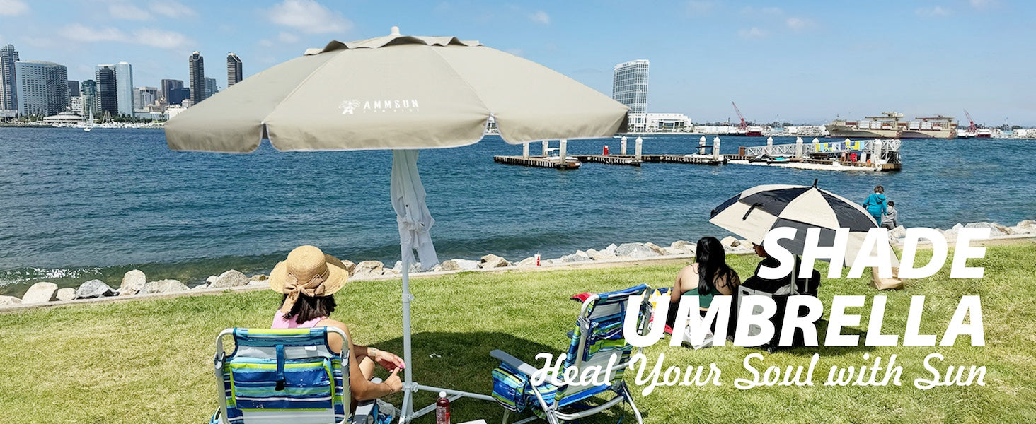 AMMSUN 6.5ft Portable Sports Umbrella with Stand, Beige | AMMSUN